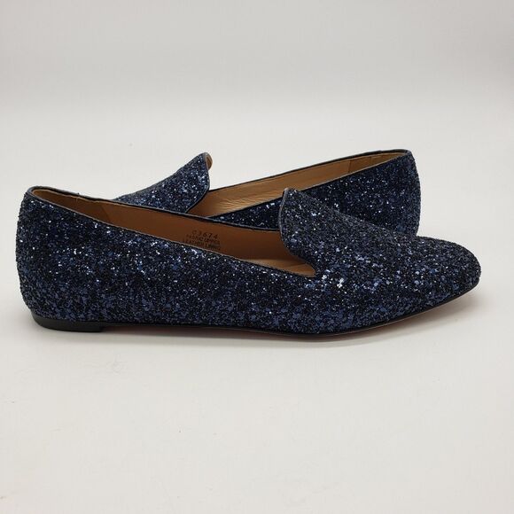 J.CREW Shoes - J.Crew Loafer Shoes Women US 7.5 Blue Glitter Leath Made in Italy Glam Holiday